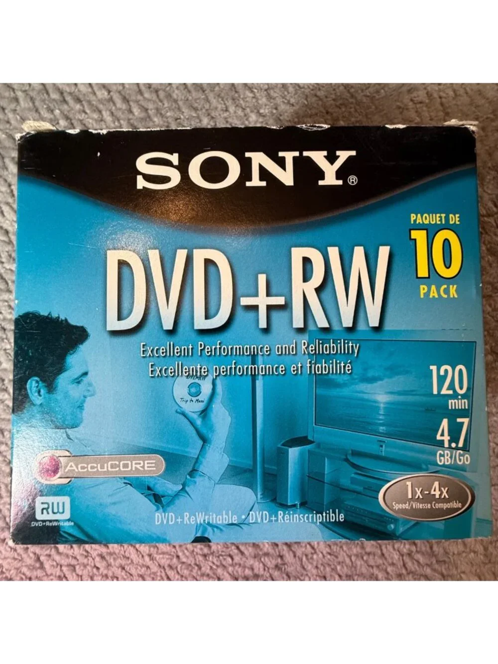 Sony DVD+RW 10-Pack 4.7GB 120 Min 1x-4x AccuCORE Rewritable Media Discs Open Box